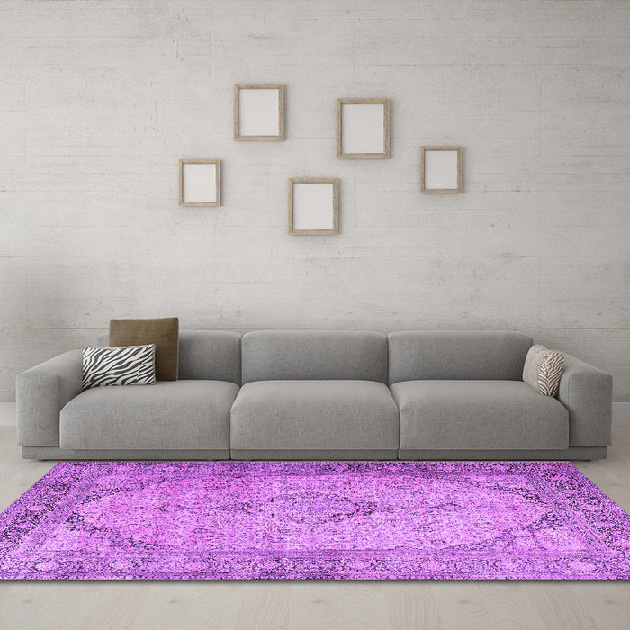 Machine Washable Persian Purple Traditional Area Rugs in a Living Room, wshtr3290pur