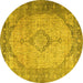 Round Machine Washable Persian Yellow Traditional Rug, wshtr3290yw