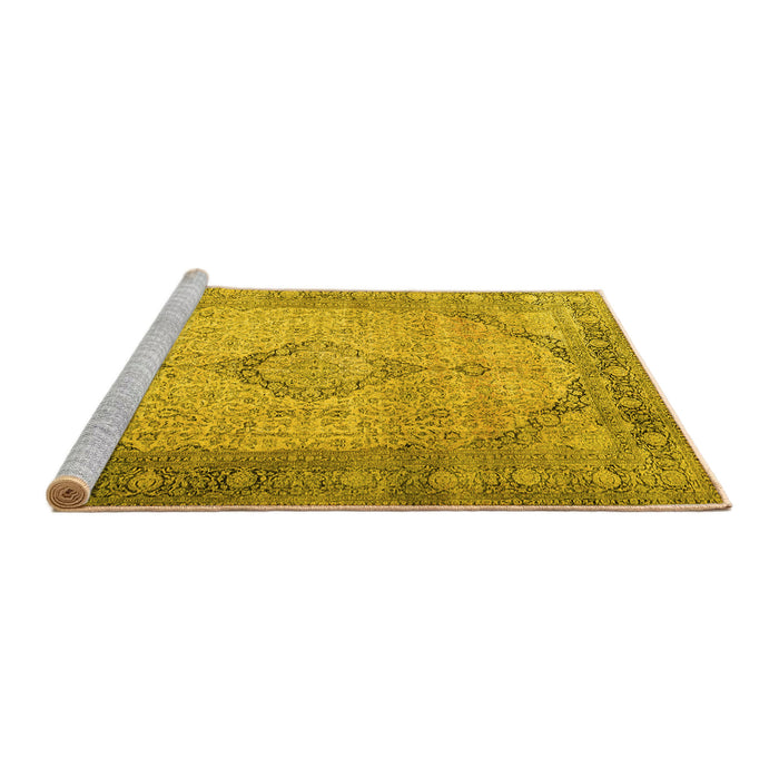 Sideview of Machine Washable Persian Yellow Traditional Rug, wshtr3290yw