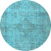 Round Machine Washable Persian Light Blue Traditional Rug, wshtr3291lblu