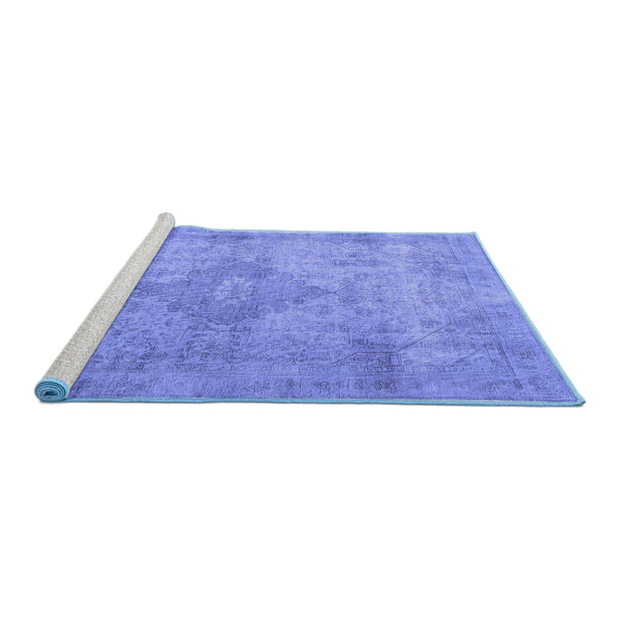 Sideview of Machine Washable Persian Blue Traditional Rug, wshtr3291blu