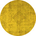 Round Machine Washable Persian Yellow Traditional Rug, wshtr3291yw