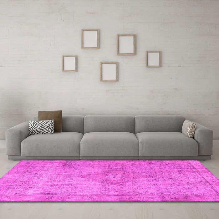 Machine Washable Persian Pink Traditional Rug in a Living Room, wshtr3291pnk