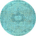 Round Machine Washable Persian Light Blue Traditional Rug, wshtr3292lblu