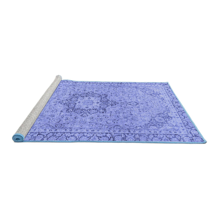 Sideview of Machine Washable Persian Blue Traditional Rug, wshtr3292blu