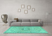 Machine Washable Persian Turquoise Traditional Area Rugs in a Living Room,, wshtr3292turq