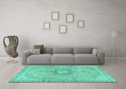 Machine Washable Persian Turquoise Traditional Area Rugs in a Living Room,, wshtr3292turq