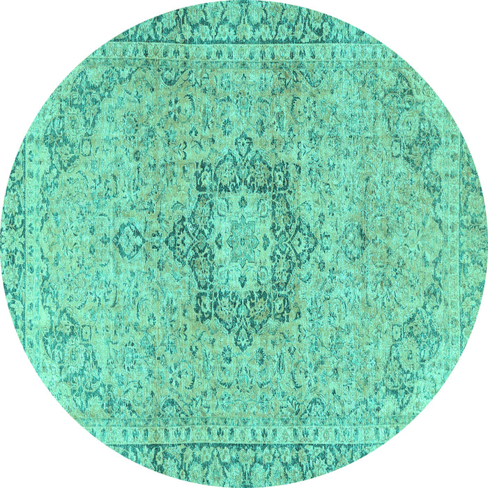Round Machine Washable Persian Turquoise Traditional Area Rugs, wshtr3292turq