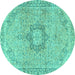 Round Machine Washable Persian Turquoise Traditional Area Rugs, wshtr3292turq