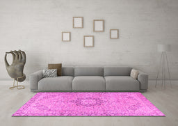 Machine Washable Persian Pink Traditional Rug in a Living Room, wshtr3292pnk