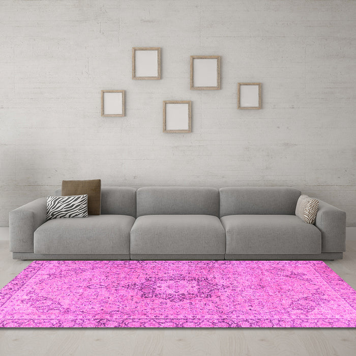 Machine Washable Persian Pink Traditional Rug in a Living Room, wshtr3292pnk