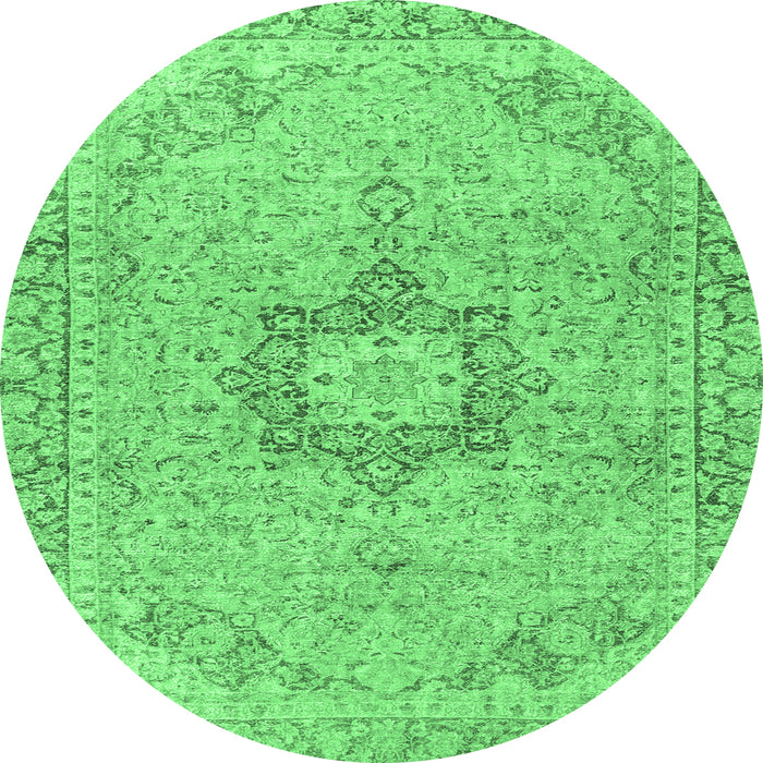 Round Machine Washable Persian Emerald Green Traditional Area Rugs, wshtr3292emgrn
