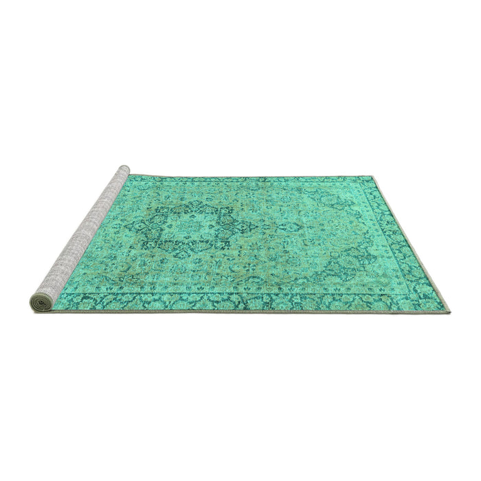 Sideview of Machine Washable Persian Turquoise Traditional Area Rugs, wshtr3292turq