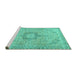 Sideview of Machine Washable Persian Turquoise Traditional Area Rugs, wshtr3292turq