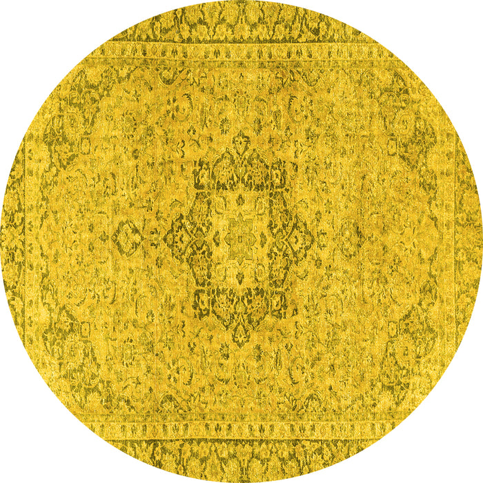 Round Machine Washable Persian Yellow Traditional Rug, wshtr3292yw