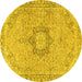 Round Machine Washable Persian Yellow Traditional Rug, wshtr3292yw