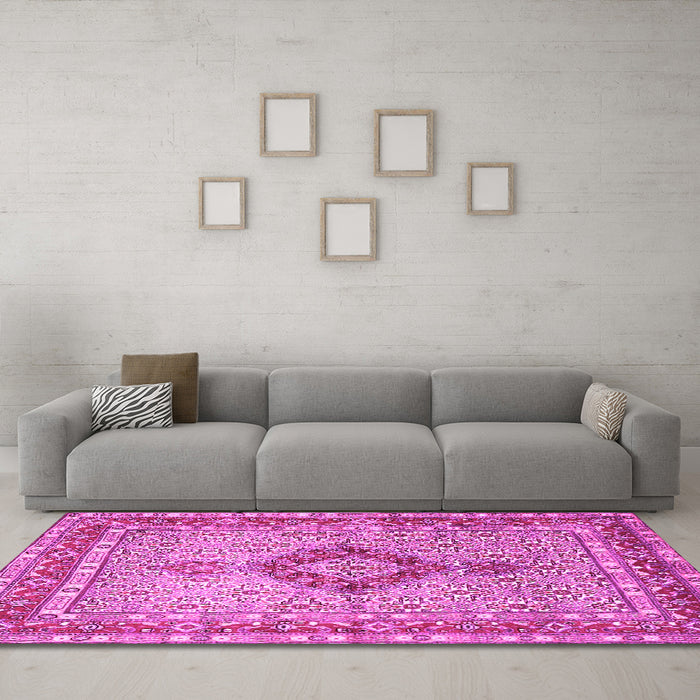 Machine Washable Persian Pink Traditional Rug in a Living Room, wshtr3293pnk