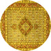 Round Machine Washable Persian Yellow Traditional Rug, wshtr3293yw