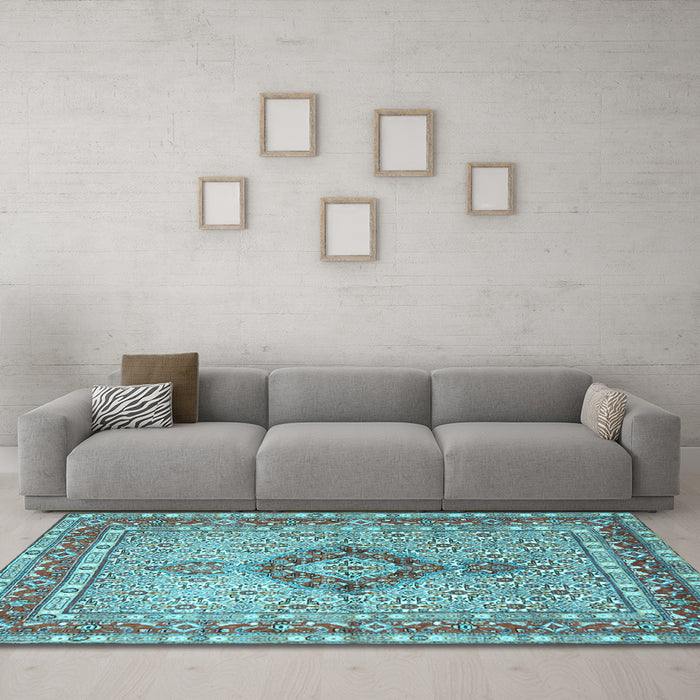 Machine Washable Persian Light Blue Traditional Rug in a Living Room, wshtr3293lblu