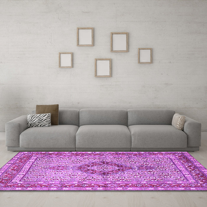 Machine Washable Persian Purple Traditional Area Rugs in a Living Room, wshtr3293pur