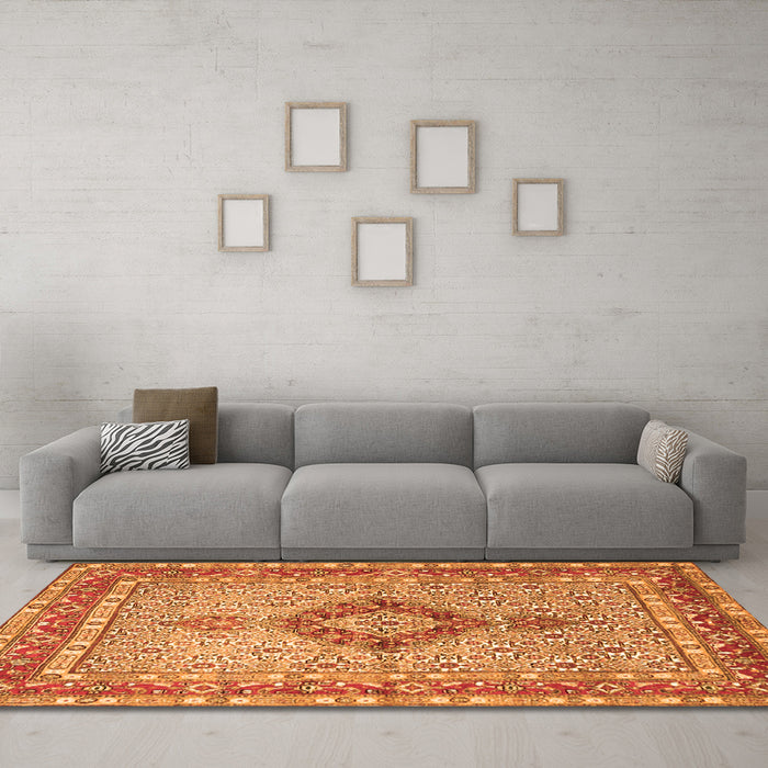 Machine Washable Persian Orange Traditional Area Rugs in a Living Room, wshtr3293org