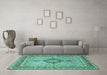 Machine Washable Persian Turquoise Traditional Area Rugs in a Living Room,, wshtr3293turq