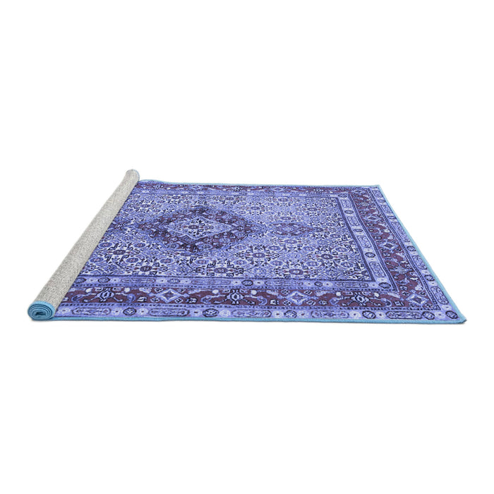 Sideview of Machine Washable Persian Blue Traditional Rug, wshtr3293blu