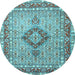 Round Machine Washable Persian Light Blue Traditional Rug, wshtr3293lblu