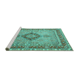 Sideview of Machine Washable Persian Turquoise Traditional Area Rugs, wshtr3293turq