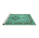 Sideview of Machine Washable Persian Turquoise Traditional Area Rugs, wshtr3293turq