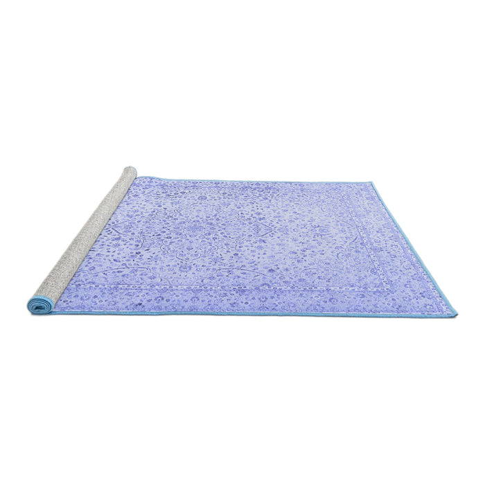 Sideview of Machine Washable Persian Blue Traditional Rug, wshtr3294blu