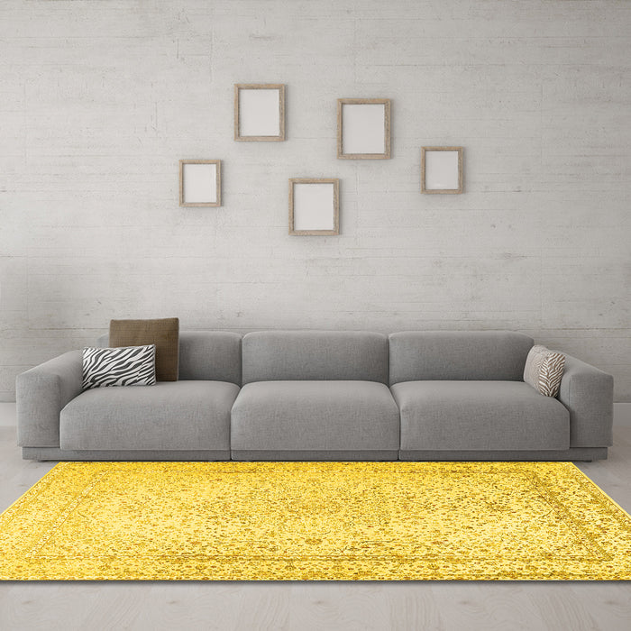 Machine Washable Persian Yellow Traditional Rug in a Living Room, wshtr3294yw