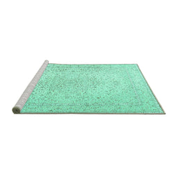 Sideview of Machine Washable Persian Turquoise Traditional Area Rugs, wshtr3294turq