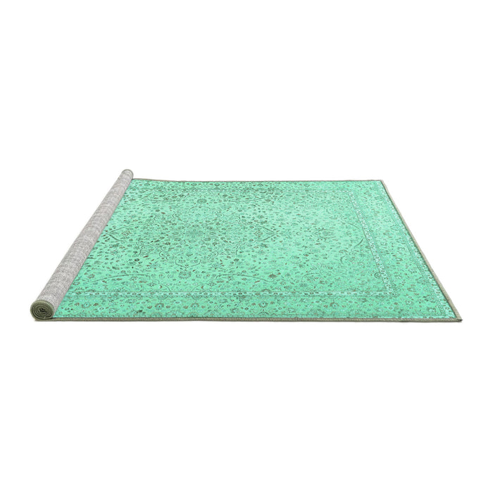Sideview of Machine Washable Persian Turquoise Traditional Area Rugs, wshtr3294turq
