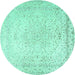 Round Machine Washable Persian Turquoise Traditional Area Rugs, wshtr3294turq