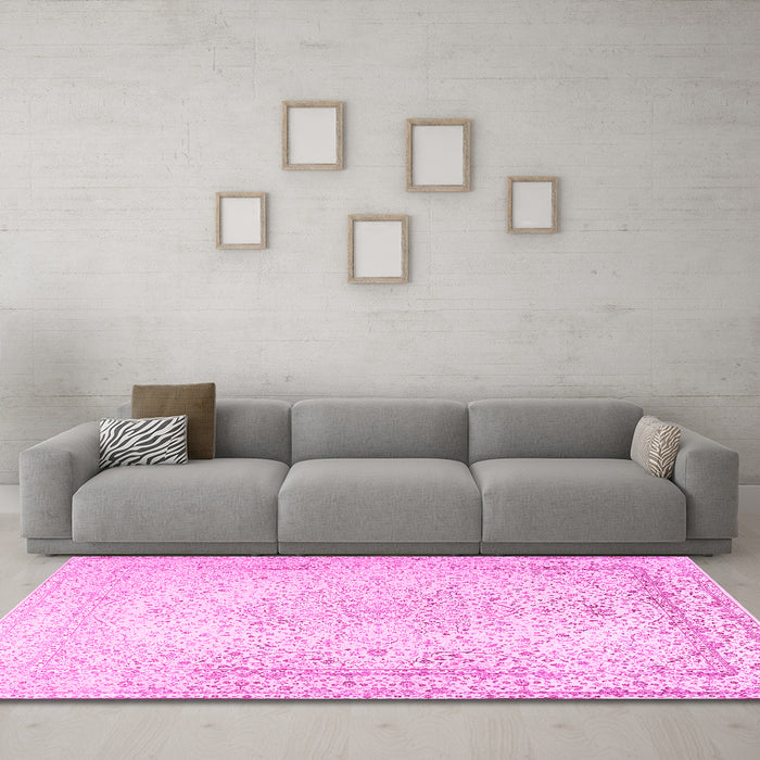 Machine Washable Persian Pink Traditional Rug in a Living Room, wshtr3294pnk