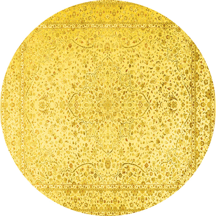 Round Machine Washable Persian Yellow Traditional Rug, wshtr3294yw