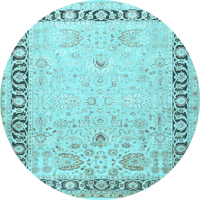 Round Machine Washable Persian Light Blue Traditional Rug, wshtr3295lblu