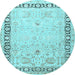 Round Machine Washable Persian Light Blue Traditional Rug, wshtr3295lblu