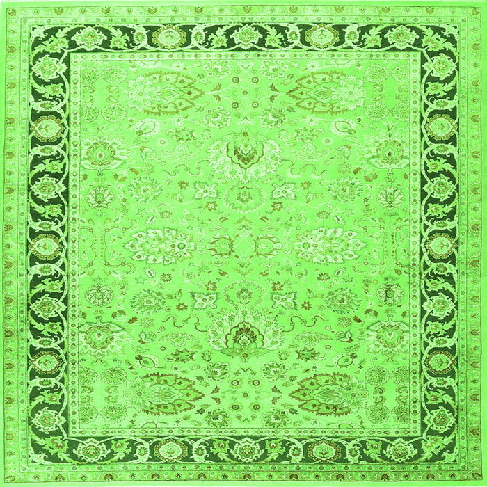 Round Machine Washable Persian Green Traditional Area Rugs, wshtr3295grn