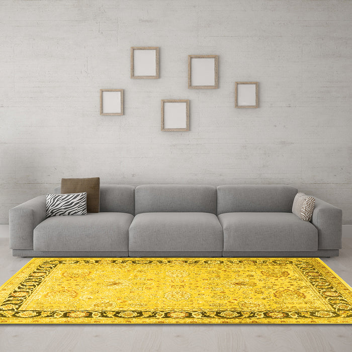 Machine Washable Persian Yellow Traditional Rug in a Living Room, wshtr3295yw