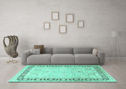 Machine Washable Persian Turquoise Traditional Area Rugs in a Living Room,, wshtr3295turq