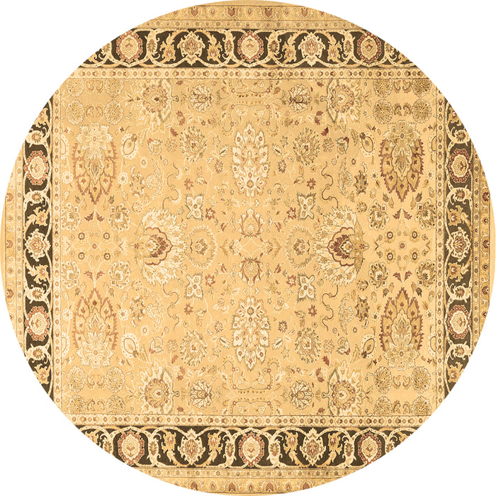 Round Machine Washable Persian Brown Traditional Rug, wshtr3295brn