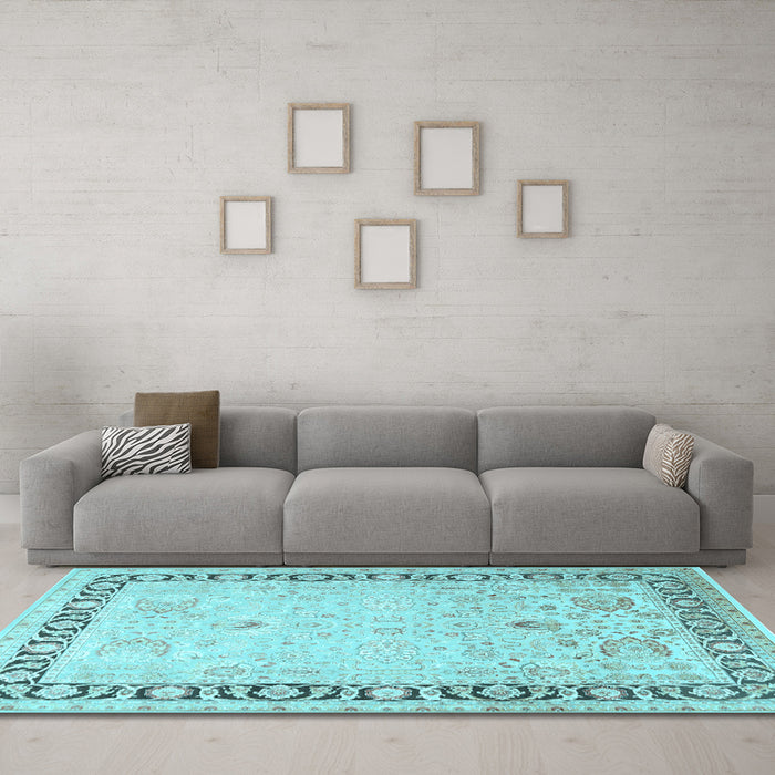 Machine Washable Persian Light Blue Traditional Rug in a Living Room, wshtr3295lblu