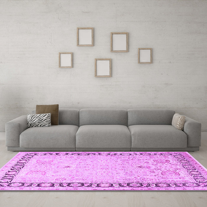 Machine Washable Persian Purple Traditional Area Rugs in a Living Room, wshtr3295pur
