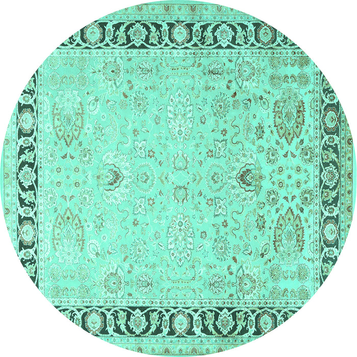 Round Machine Washable Persian Turquoise Traditional Area Rugs, wshtr3295turq