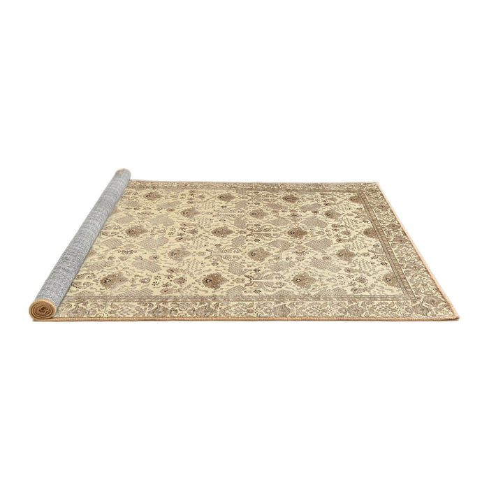 Sideview of Machine Washable Traditional Khaki Gold Rug, wshtr3296