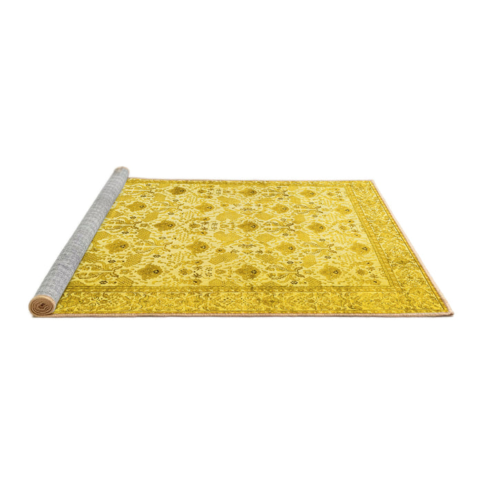 Sideview of Machine Washable Persian Yellow Traditional Rug, wshtr3296yw