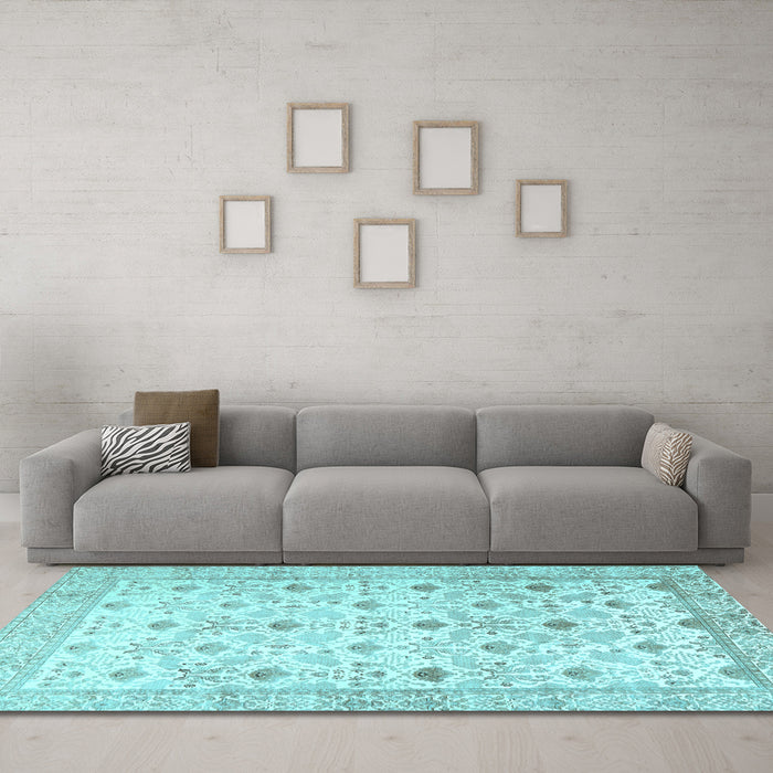 Machine Washable Persian Light Blue Traditional Rug in a Living Room, wshtr3296lblu