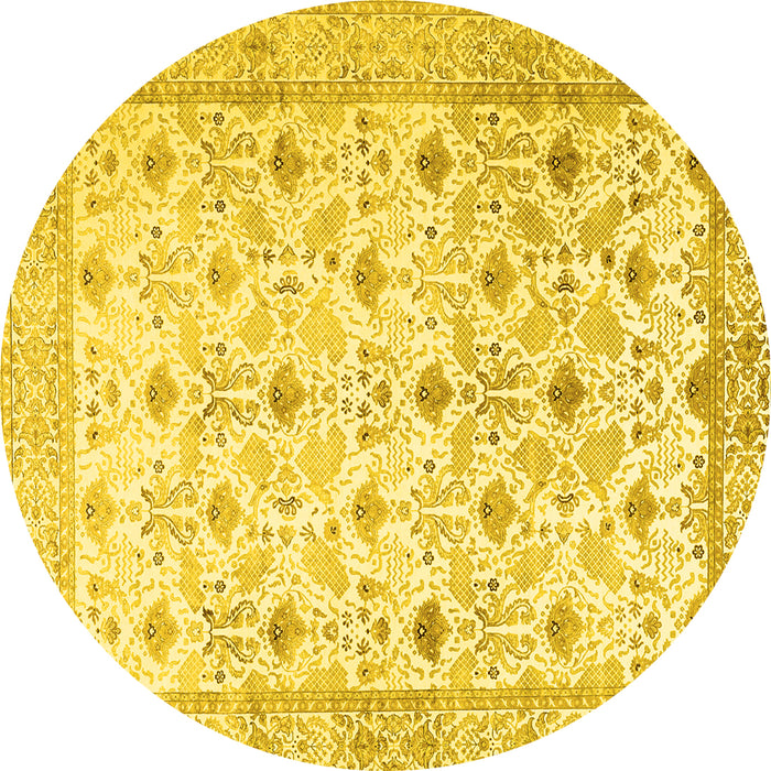 Round Persian Yellow Traditional Rug, tr3296yw